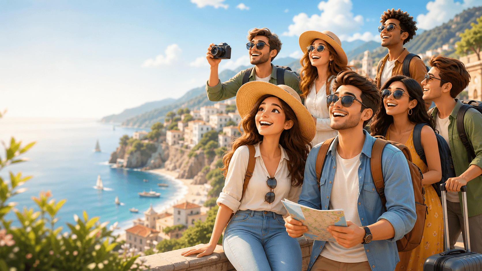 Happy travelers exploring together
